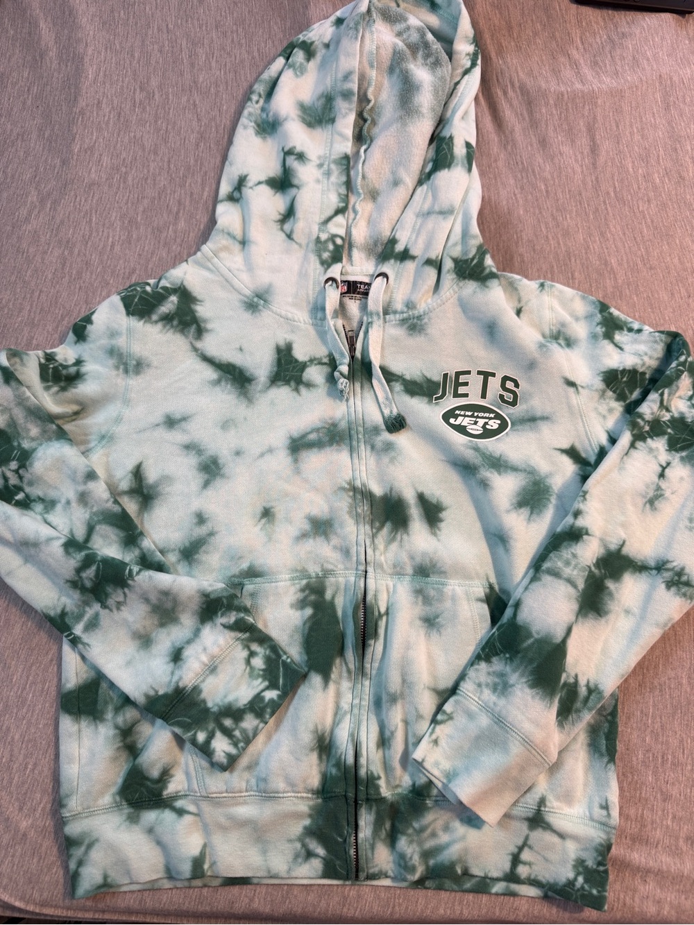 NFL Green & White Tie-Dye Jets Zip Hoodie